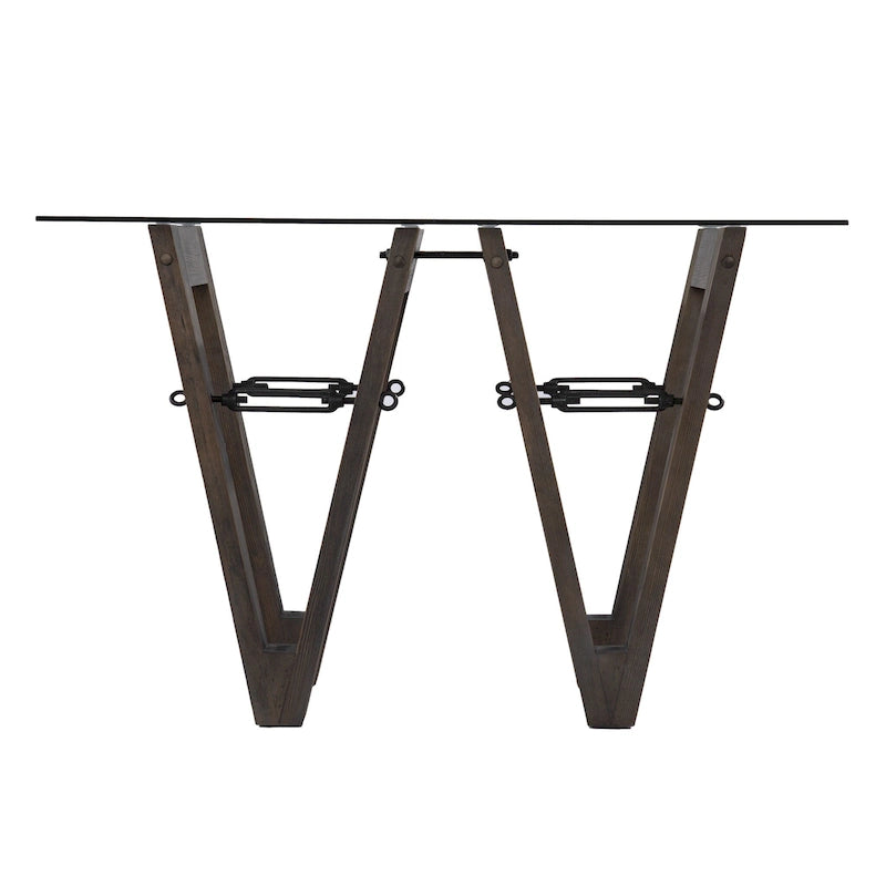 Clear Glass Top Abstract Wood Base Rectangular Console Table Gray Brown