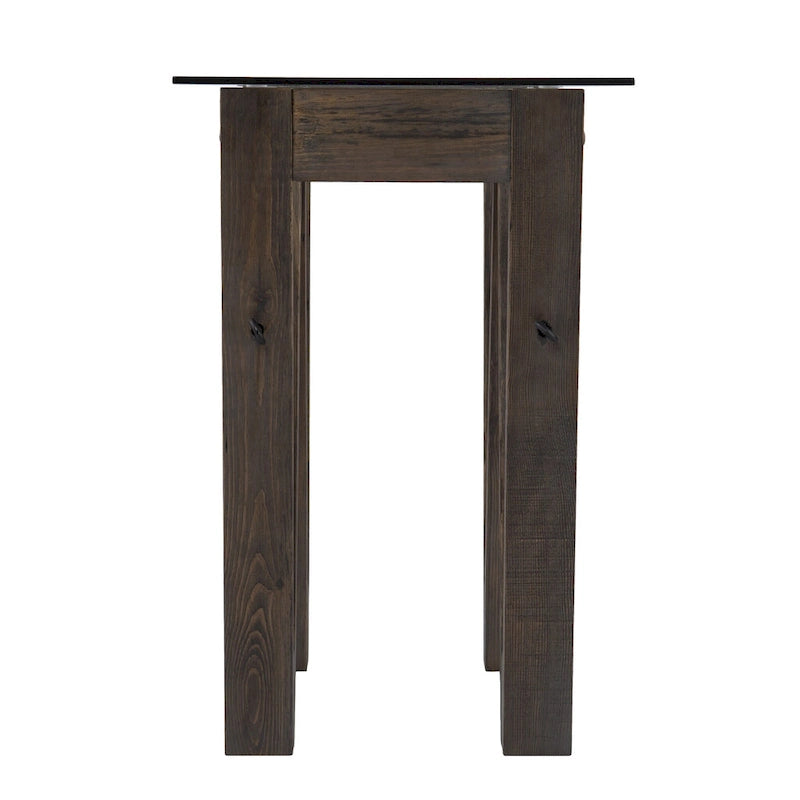 Clear Glass Top Abstract Wood Base Rectangular Console Table Gray Brown