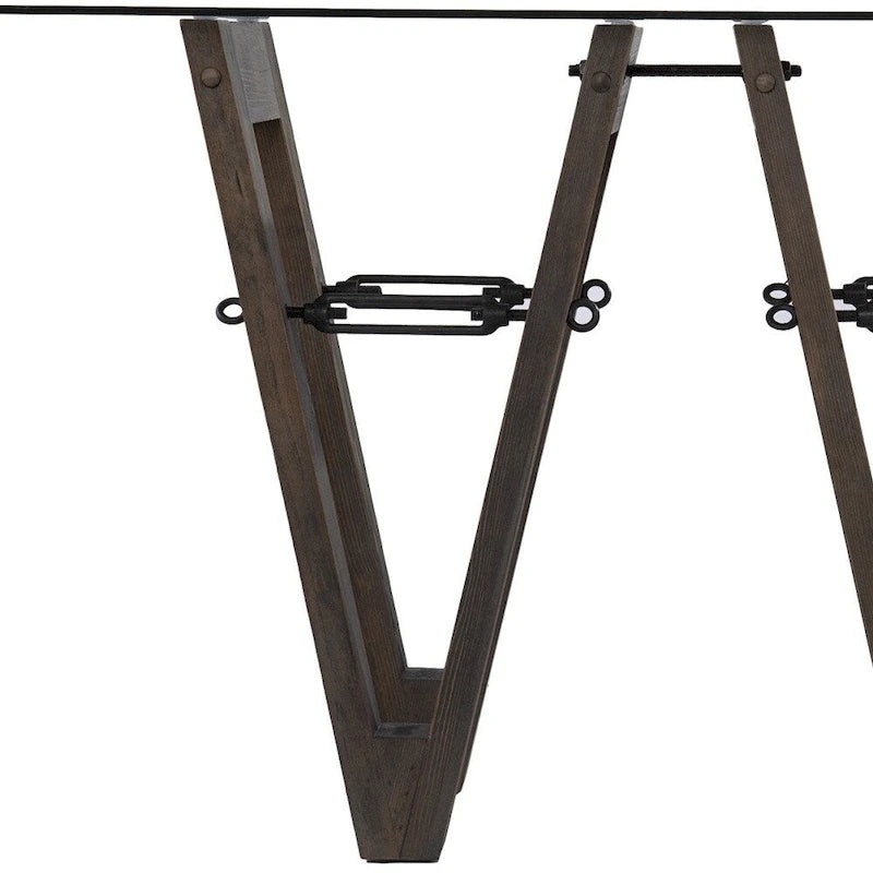 Clear Glass Top Abstract Wood Base Rectangular Console Table Gray Brown