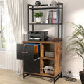 Rustic Brown Industrial Wood File Cabinet with Open Shelves and Charging Station