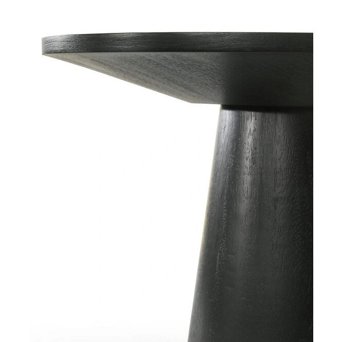 Black Round End Table with Conical Pedestal Base Solid Wood Top