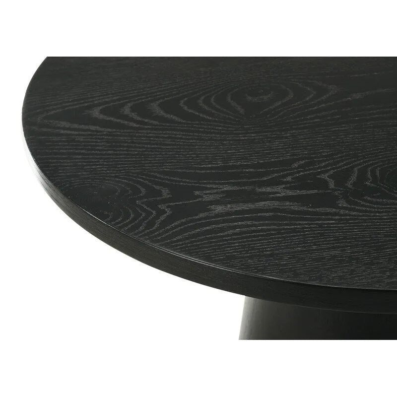 Black Round End Table with Conical Pedestal Base Solid Wood Top