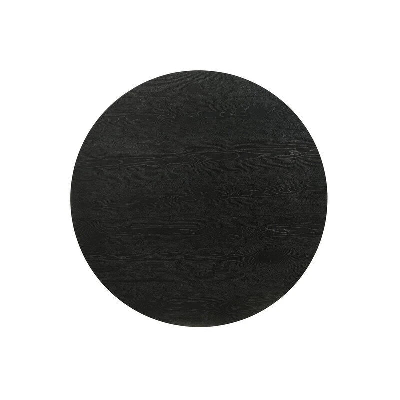 Black Round End Table with Conical Pedestal Base Solid Wood Top