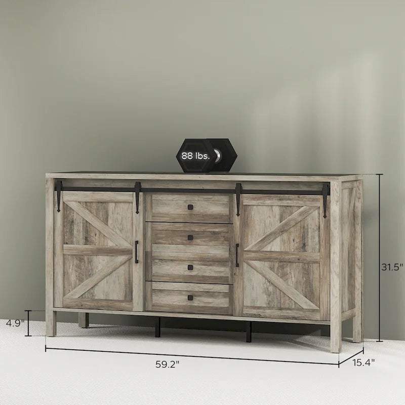 Farmhouse Sideboard Buffet Cabinet with Sliding Barn Doors, Gray Wash