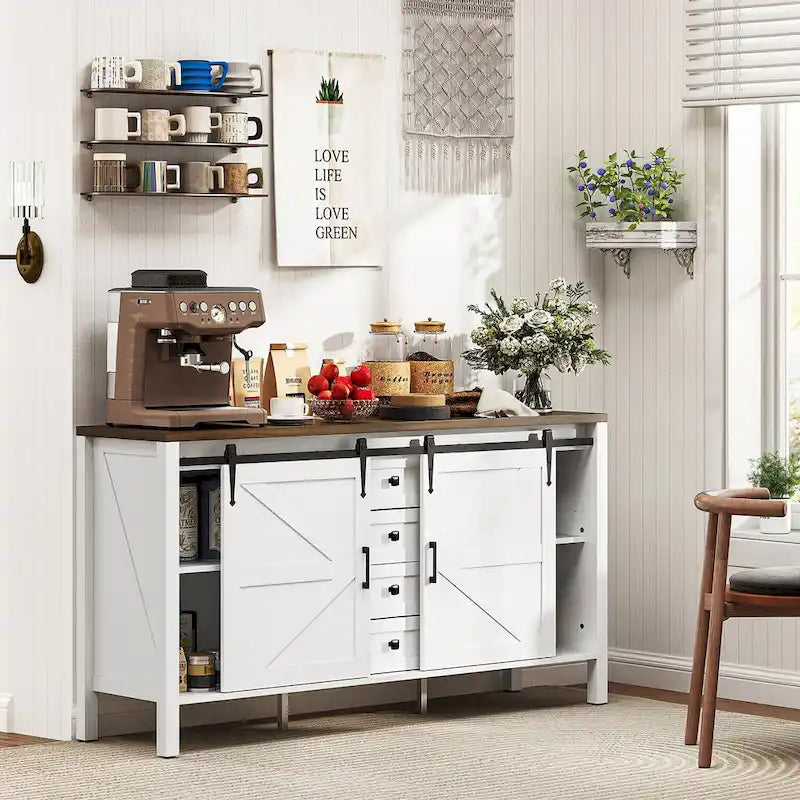 Farmhouse Sideboard Buffet Cabinet with Sliding Barn Doors, Gray Wash