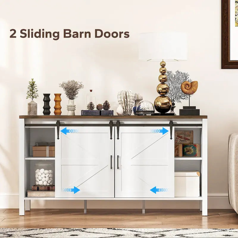 Farmhouse Sideboard Buffet Cabinet with Sliding Barn Doors, Gray Wash
