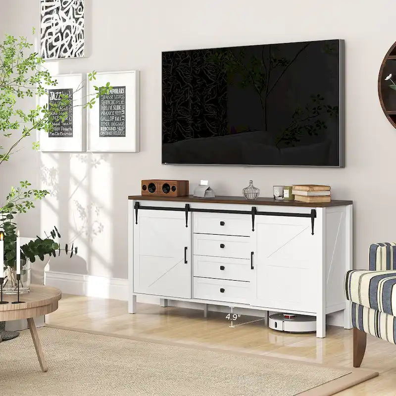 Farmhouse Sideboard Buffet Cabinet with Sliding Barn Doors, Gray Wash