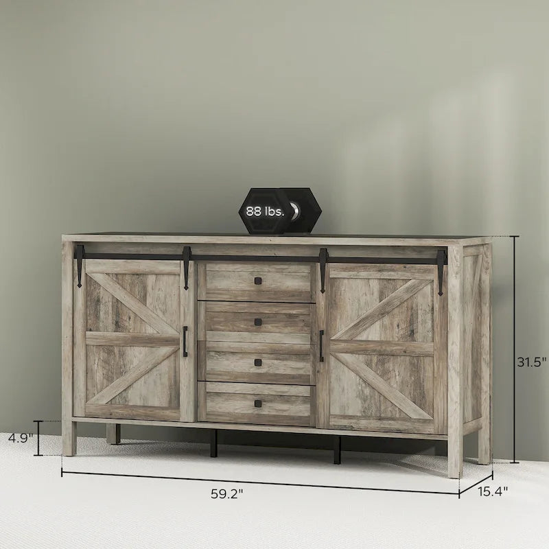 Farmhouse Sideboard Buffet Cabinet with Sliding Barn Doors, Gray Wash