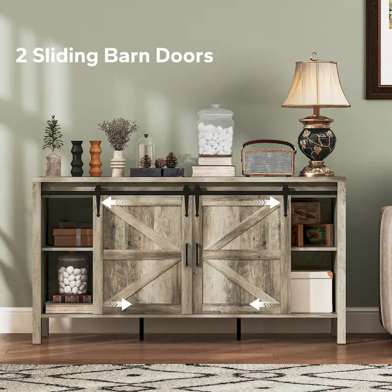 Farmhouse Sideboard Buffet Cabinet with Sliding Barn Doors, Gray Wash