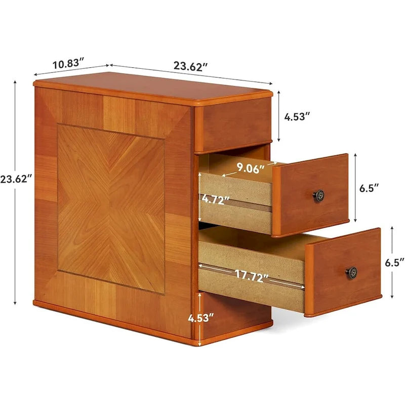 Brown Wooden Bedside Nightstand End Table with Two Drawers Classic Style