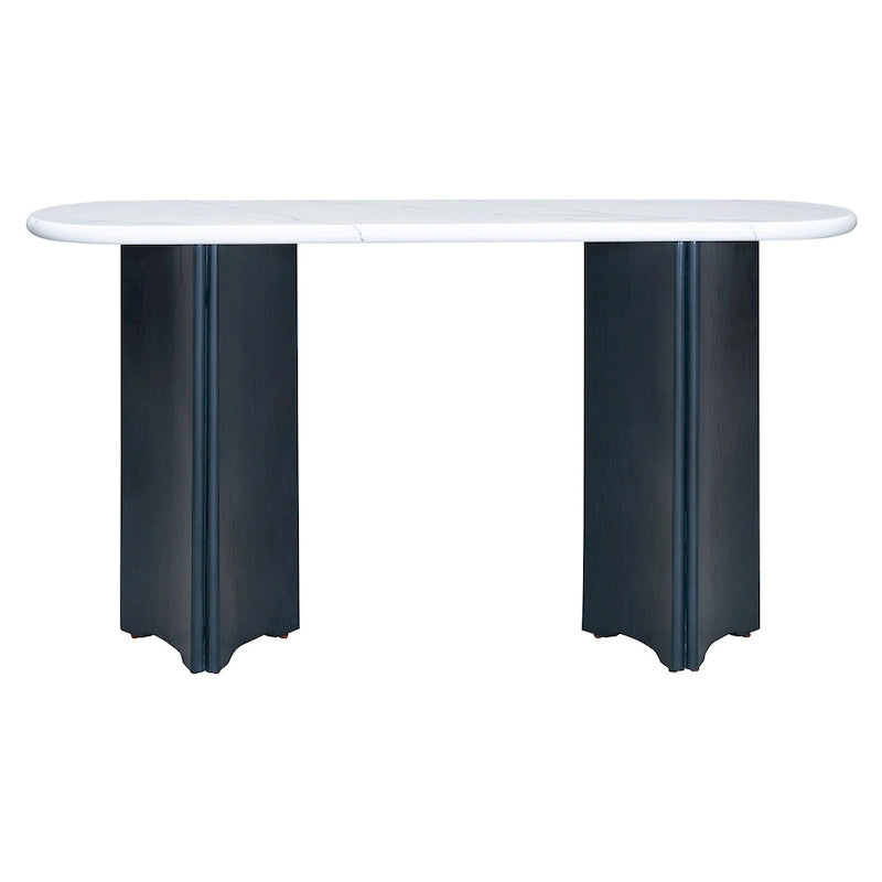 Faux Marble Top Entryway Console Table with Sturdy Wooden Legs, Navy Blue