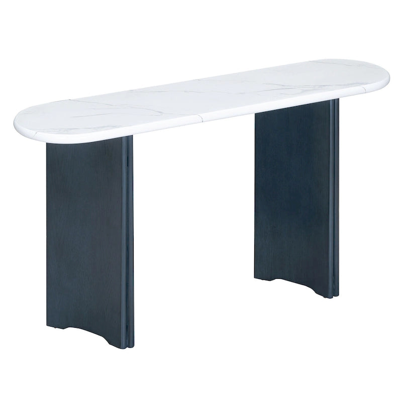 Faux Marble Top Entryway Console Table with Sturdy Wooden Legs, Navy Blue