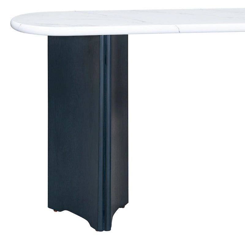 Faux Marble Top Entryway Console Table with Sturdy Wooden Legs, Navy Blue