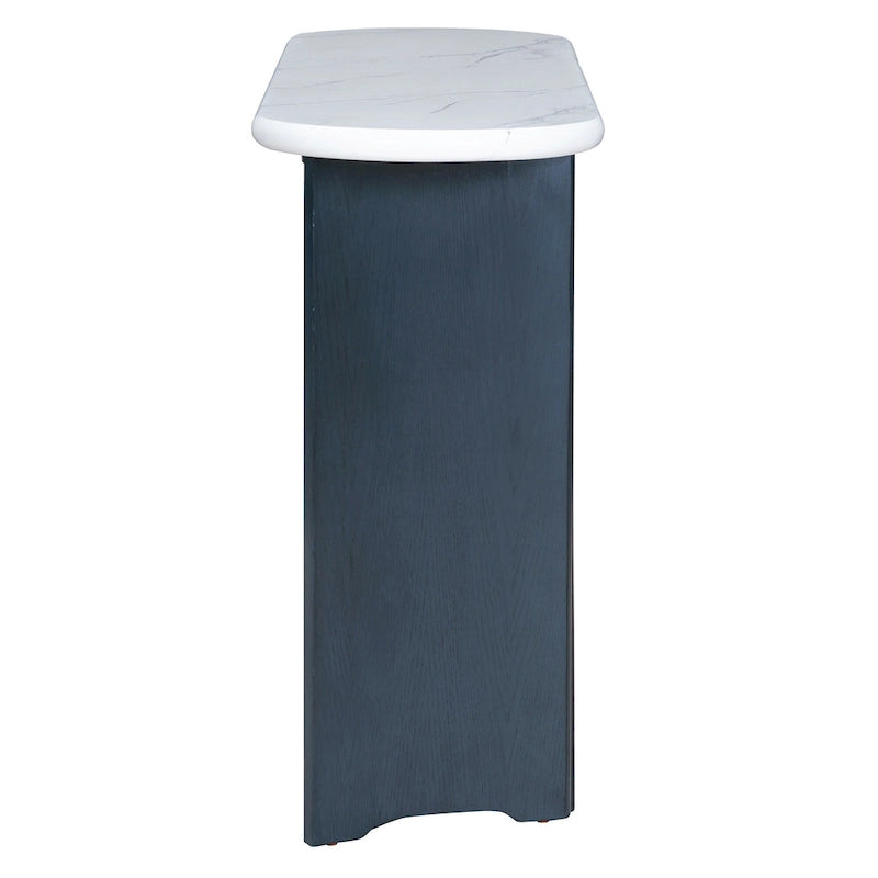Faux Marble Top Entryway Console Table with Sturdy Wooden Legs, Navy Blue