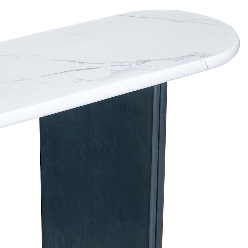 Faux Marble Top Entryway Console Table with Sturdy Wooden Legs, Navy Blue