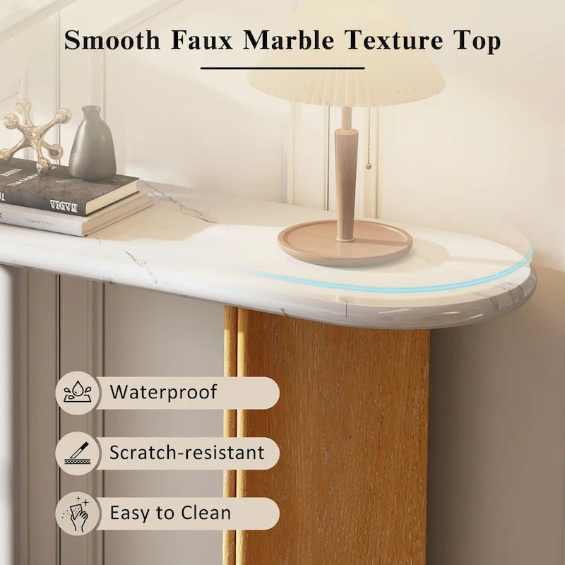 Faux Marble Top Entryway Console Table with Sturdy Wooden Legs, Navy Blue