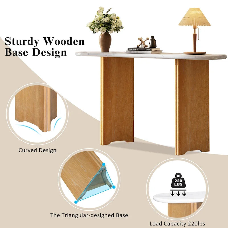 Faux Marble Top Entryway Console Table with Sturdy Wooden Legs, Navy Blue