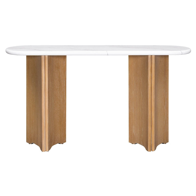 Faux Marble Top Entryway Console Table with Sturdy Wooden Legs, Navy Blue