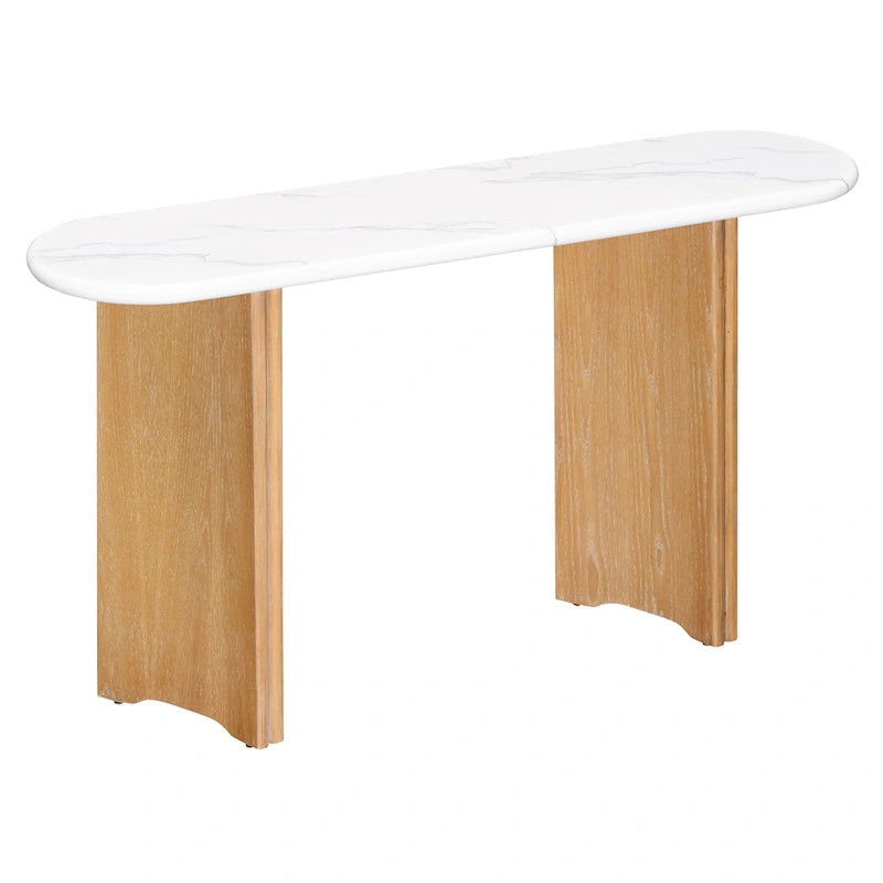 Faux Marble Top Entryway Console Table with Sturdy Wooden Legs, Navy Blue