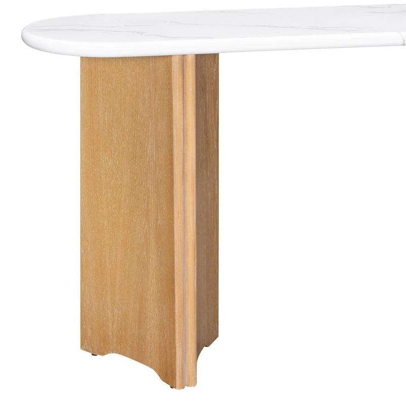 Faux Marble Top Entryway Console Table with Sturdy Wooden Legs, Navy Blue