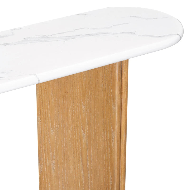Faux Marble Top Entryway Console Table with Sturdy Wooden Legs, Navy Blue