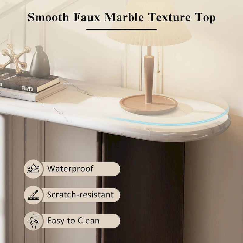 Faux Marble Top Entryway Console Table with Sturdy Wooden Legs, Navy Blue