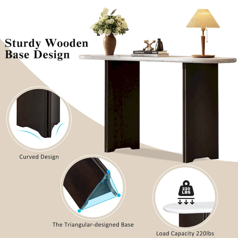 Faux Marble Top Entryway Console Table with Sturdy Wooden Legs, Navy Blue