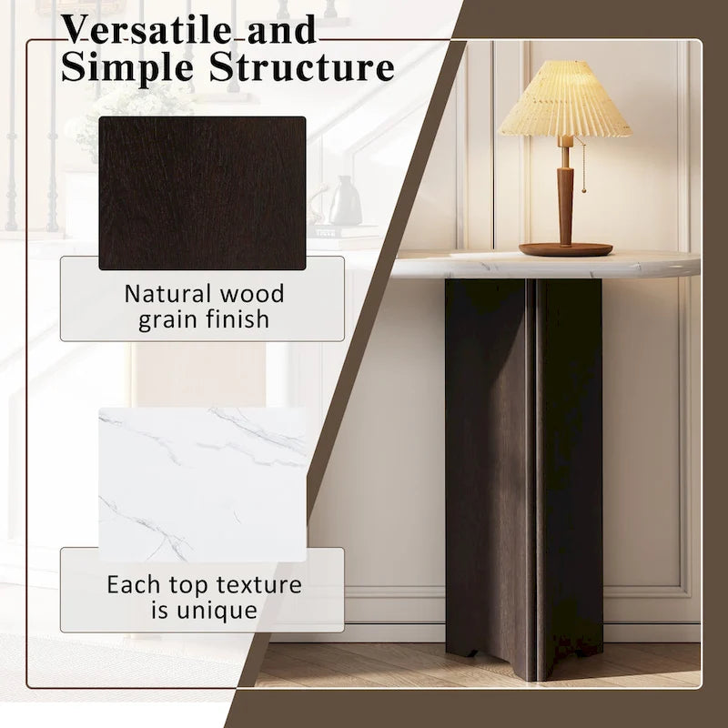 Faux Marble Top Entryway Console Table with Sturdy Wooden Legs, Navy Blue