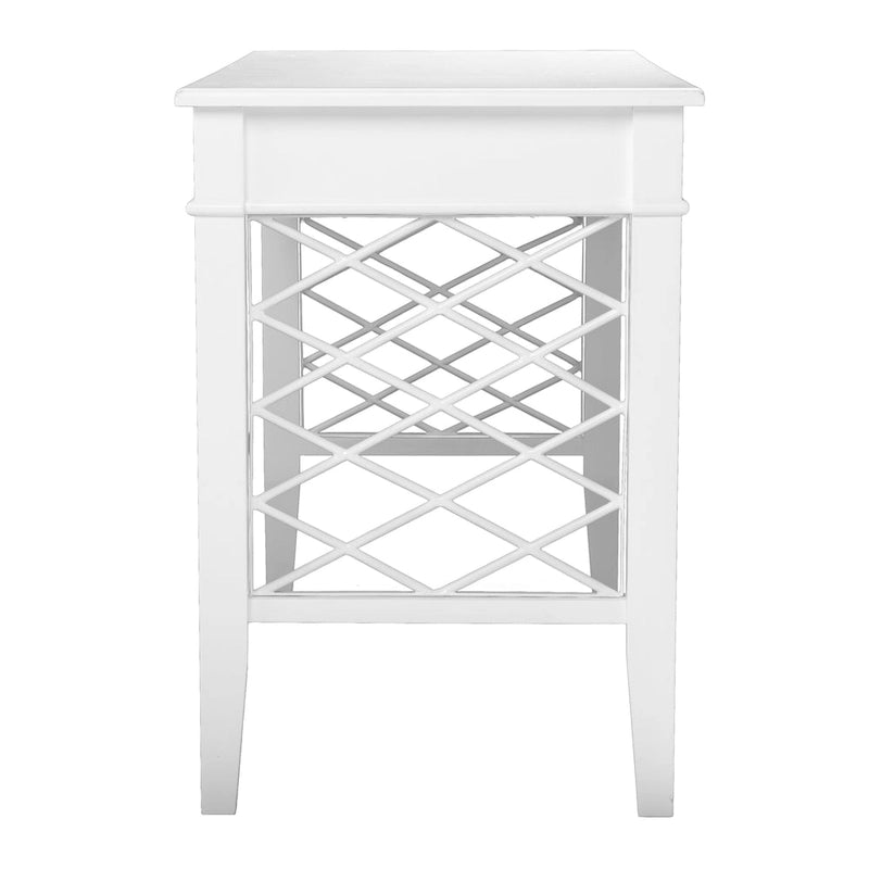 White Lattice Writing Desk with Two Drawers and Brushed Nickel Accents