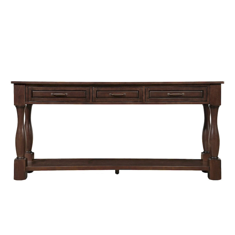 Solid Wood Console Table with 3 Drawers Bottom Shelf Retro Style