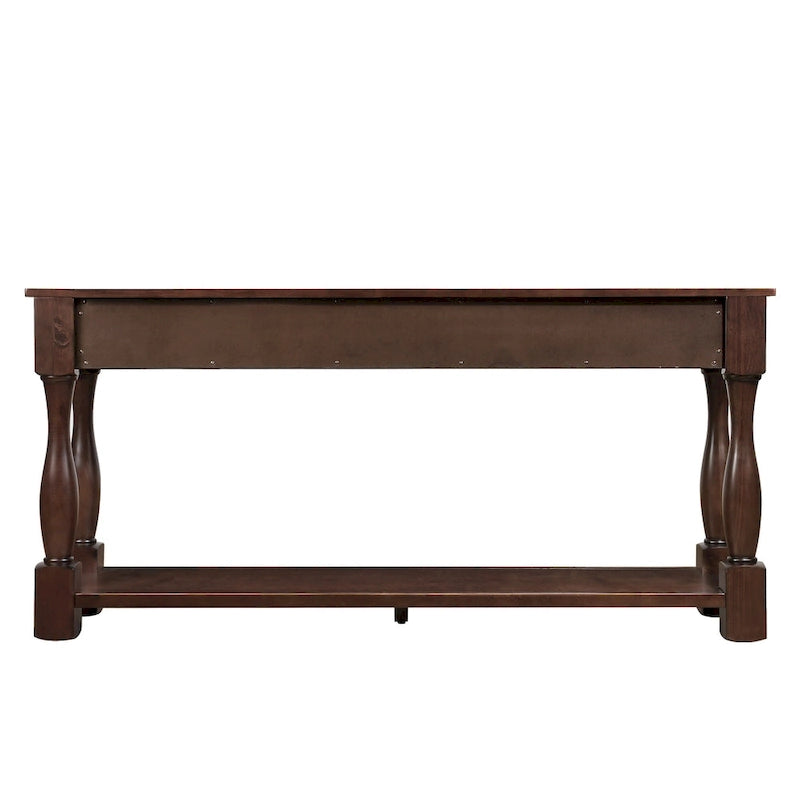 Solid Wood Console Table with 3 Drawers Bottom Shelf Retro Style
