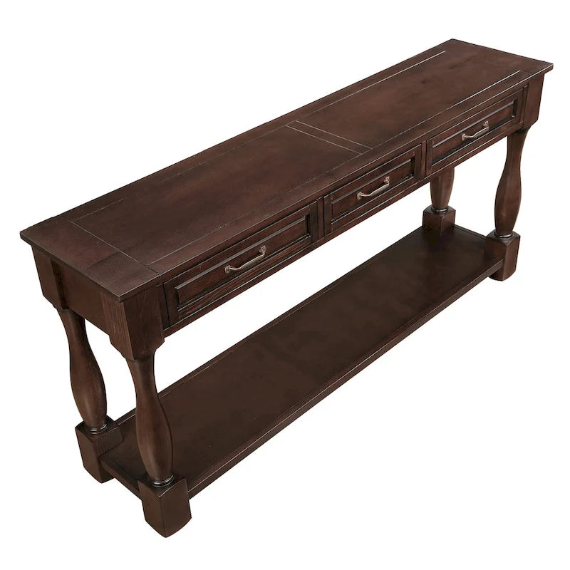 Solid Wood Console Table with 3 Drawers Bottom Shelf Retro Style