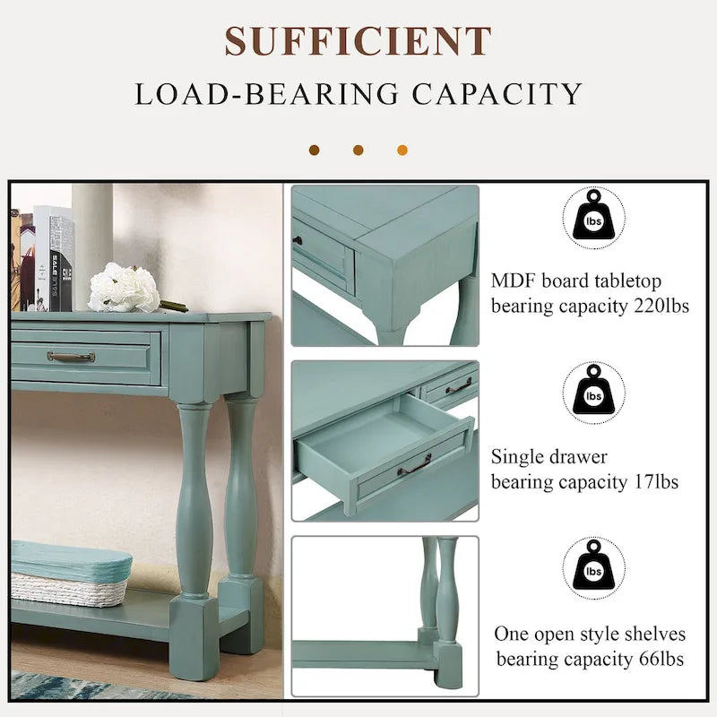 Solid Wood Console Table with 3 Drawers Bottom Shelf Retro Style
