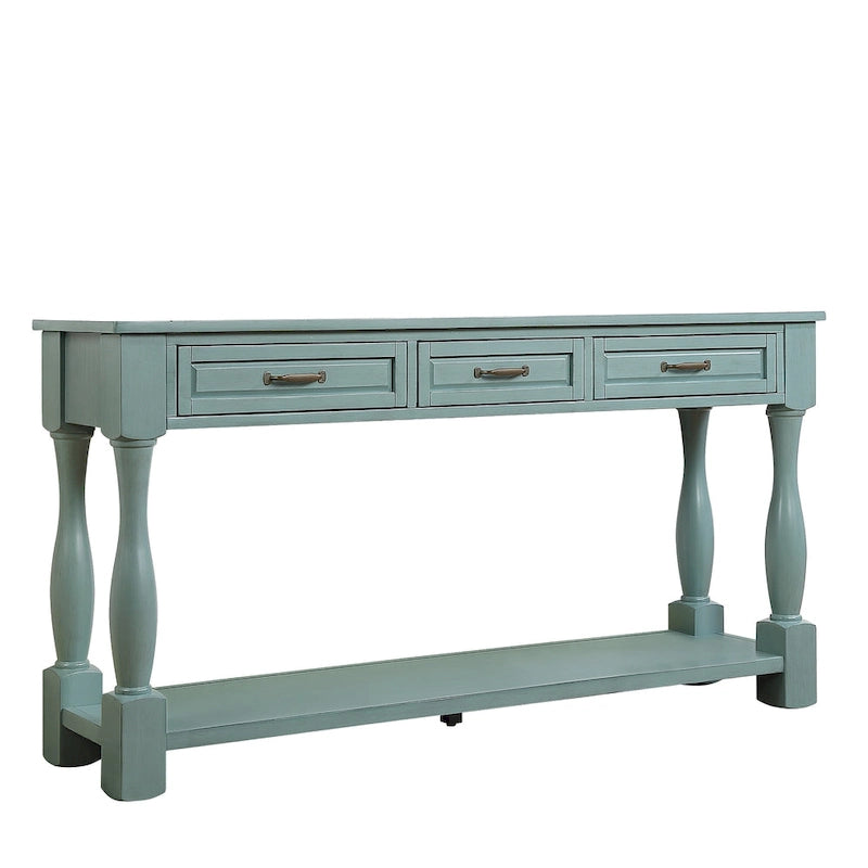 Solid Wood Console Table with 3 Drawers Bottom Shelf Retro Style