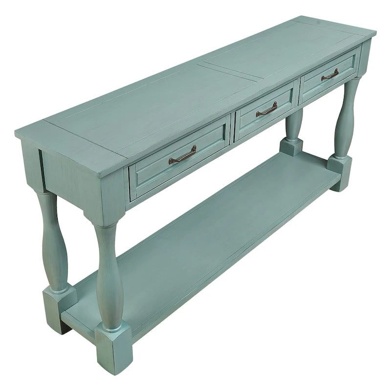 Solid Wood Console Table with 3 Drawers Bottom Shelf Retro Style