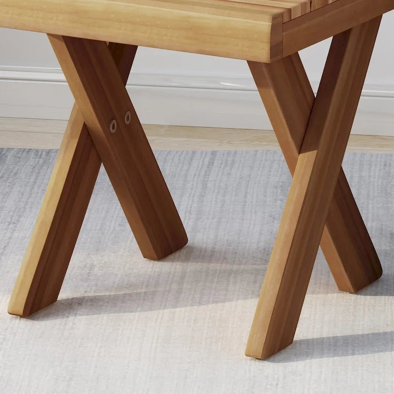 Farmhouse Acacia Wood Side Table Cross Base Grey Brown