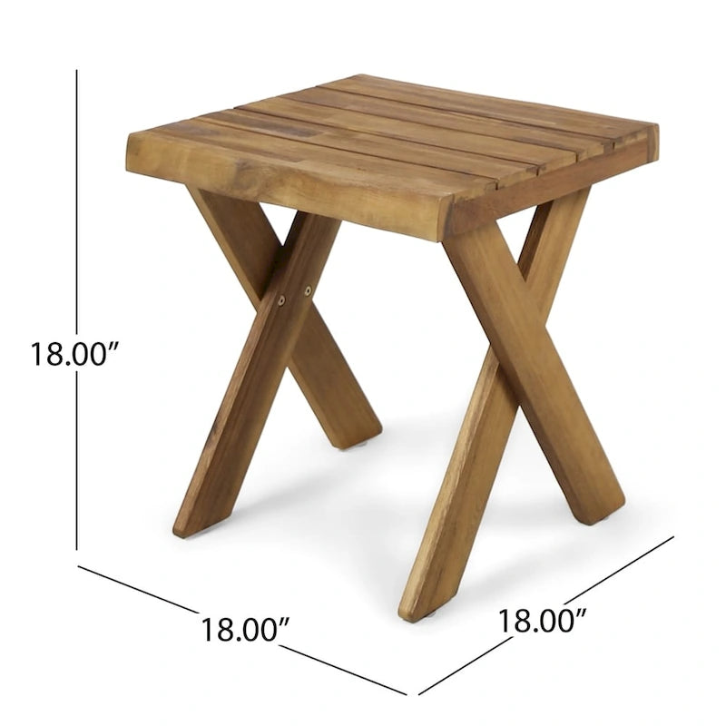 Farmhouse Acacia Wood Side Table Cross Base Grey Brown