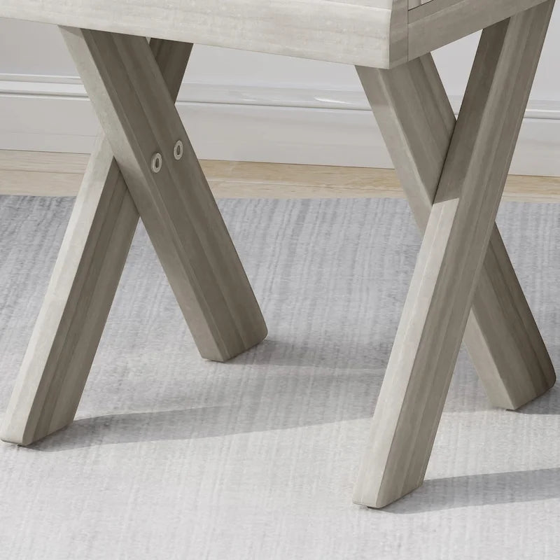 Farmhouse Acacia Wood Side Table Cross Base Grey Brown
