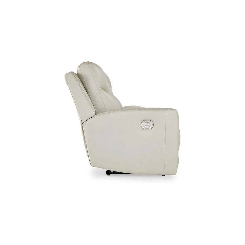 Cream Leather Power Reclining Loveseat with Center Console and USB Port