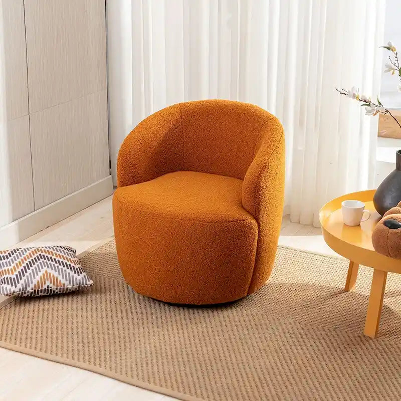Upholstered Swivel Barrel Accent Armchair with 360 Rotation Foam Seat