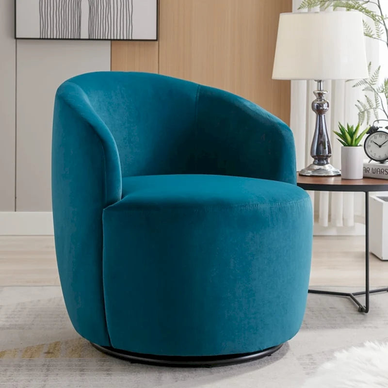 Round Velvet Swivel Barrel Accent Chair with Black Metal Base