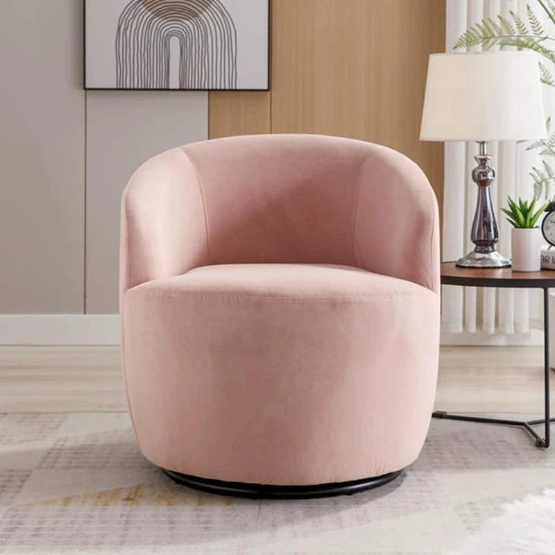 Round Velvet Swivel Barrel Accent Chair with Black Metal Base