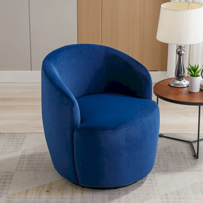Round Velvet Swivel Barrel Accent Chair with Black Metal Base