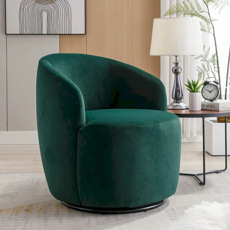 Round Velvet Swivel Barrel Accent Chair with Black Metal Base
