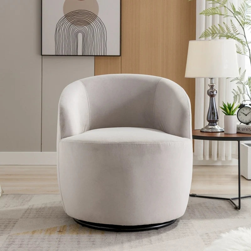 Round Velvet Swivel Barrel Accent Chair with Black Metal Base
