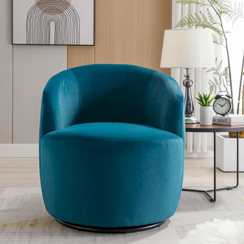Round Velvet Swivel Barrel Accent Chair with Black Metal Base