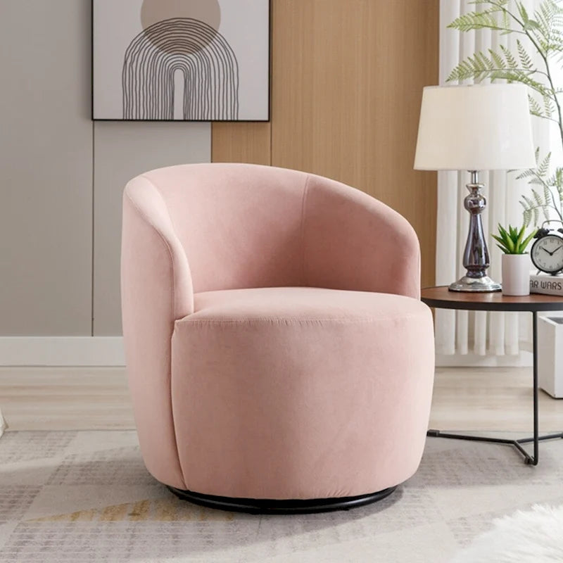 Round Velvet Swivel Barrel Accent Chair with Black Metal Base