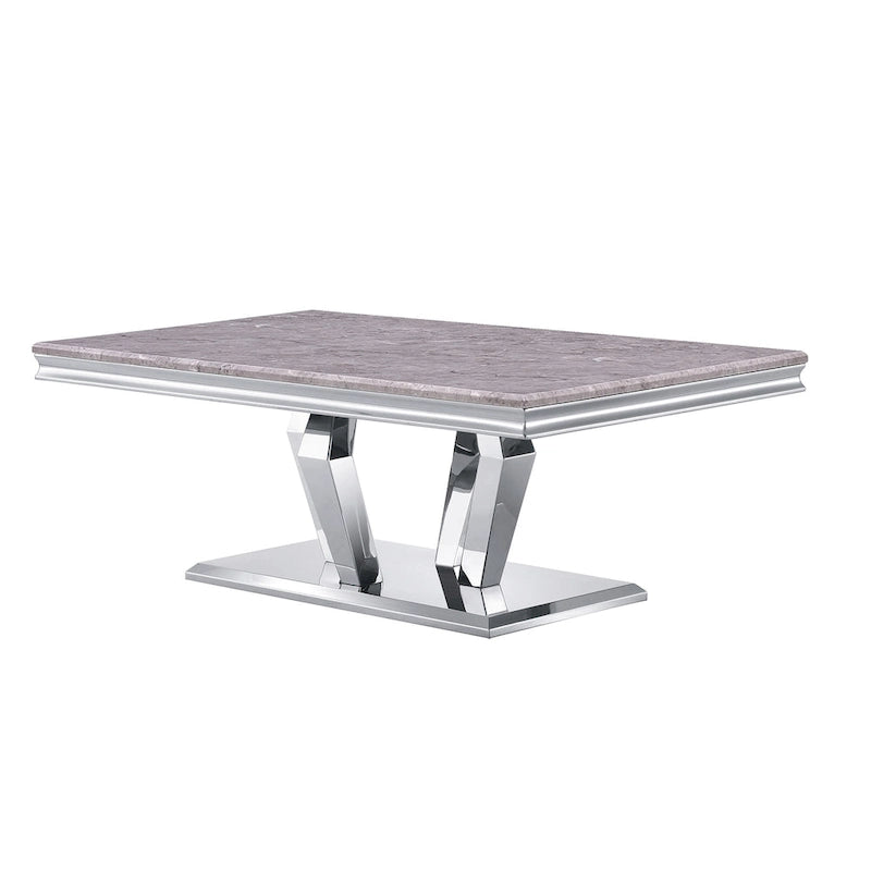 Rectangular Faux Marble Top Coffee Table with Gold Mirrored Stainless Steel Base