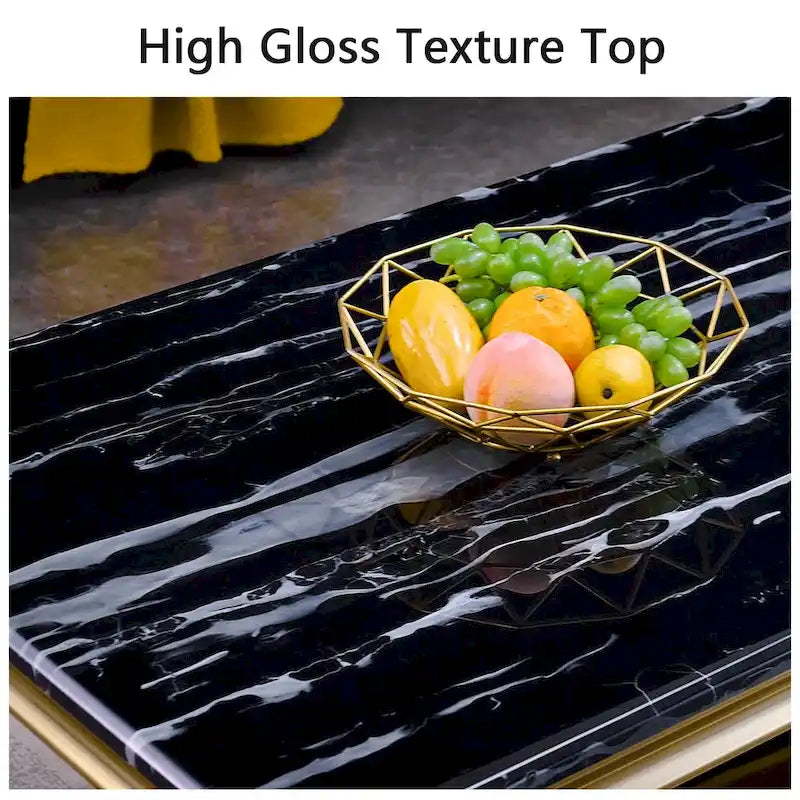 Rectangular Faux Marble Top Coffee Table with Gold Mirrored Stainless Steel Base