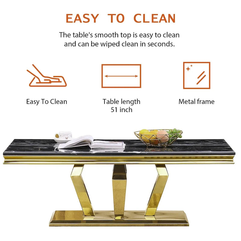 Rectangular Faux Marble Top Coffee Table with Gold Mirrored Stainless Steel Base